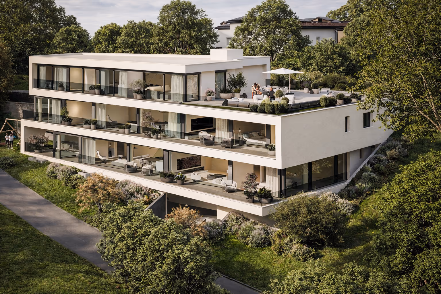 Seeblick Birrwil, architektonischer Außenputz des modernen Wohnhauses