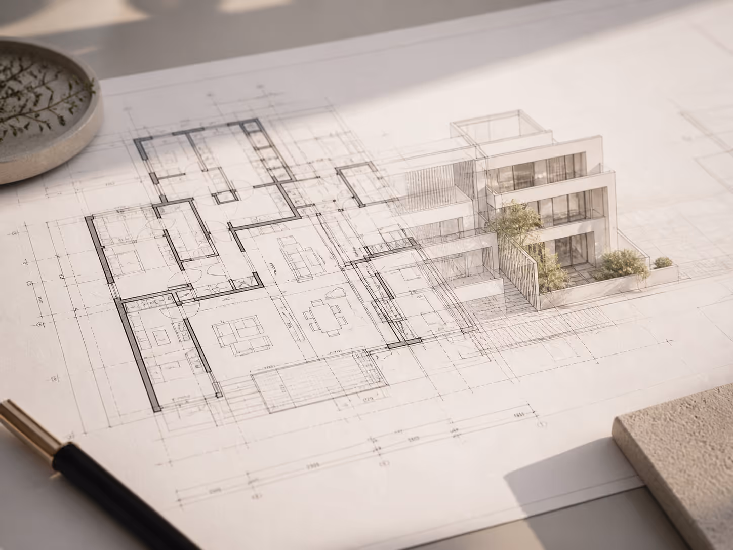 Cloudonpoint KI-generierte Architekturvisualisierung eines modernen Wohngebäudes