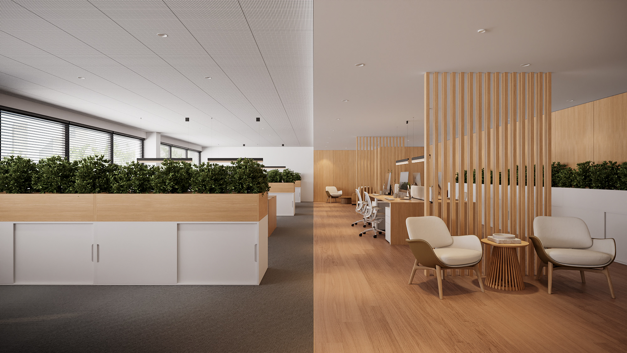 Büro Zürich — Shared seating beside the workstations