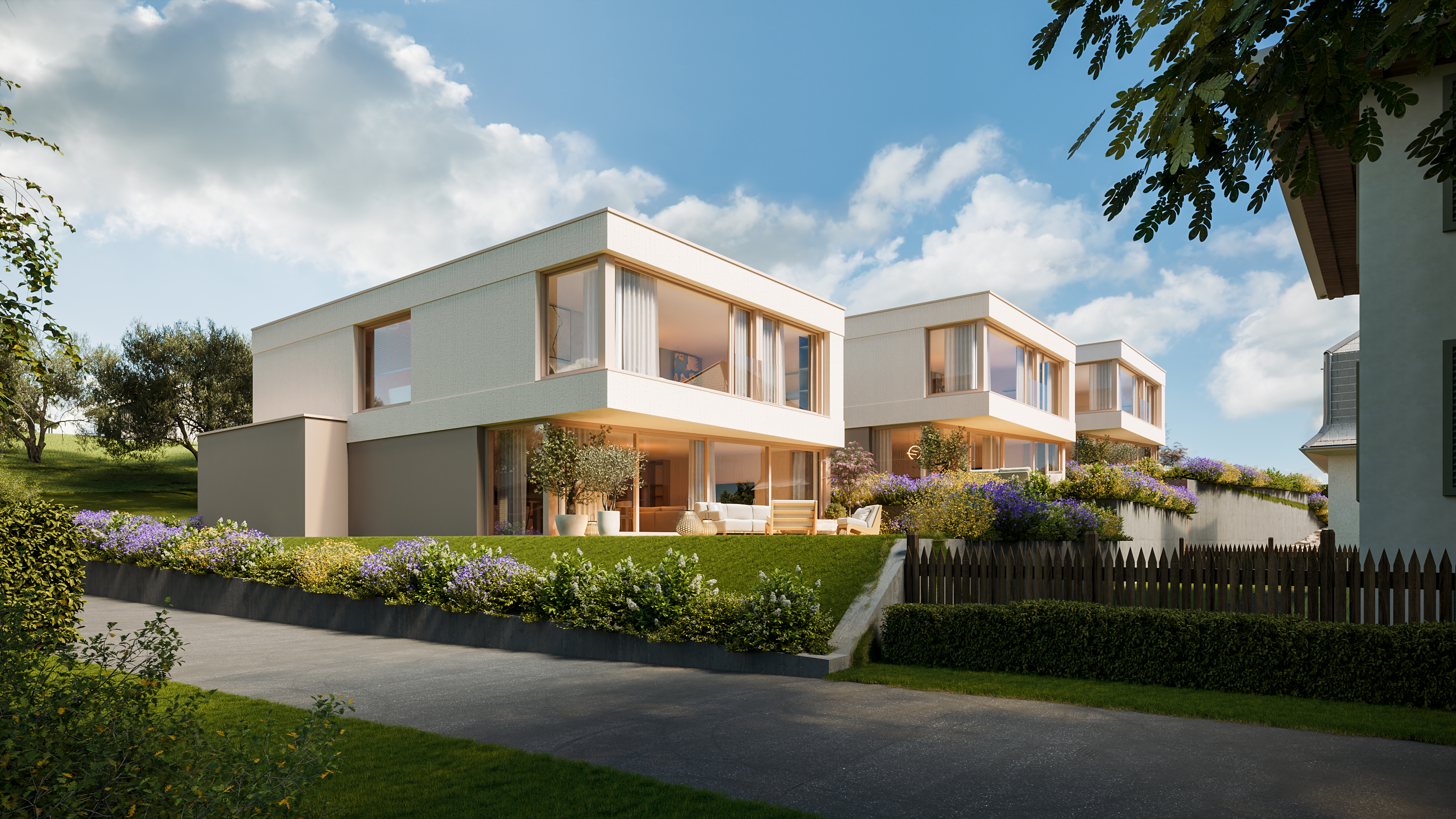 Garden-facing façades and terraces in Dürrenäsch