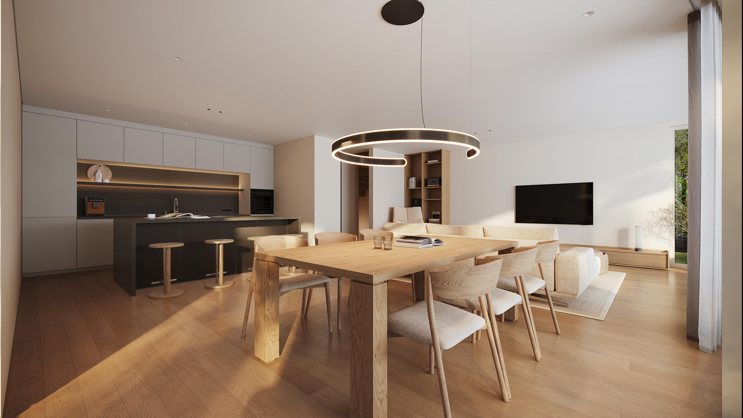 Kitchen and dining as one open space