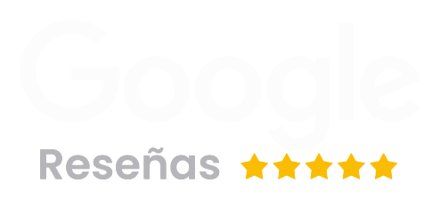 Texto Google Reseñas con cinco estrellas amarillas al lado derecho.