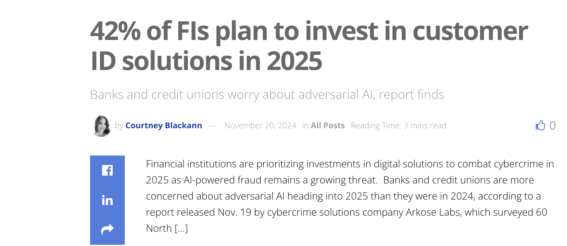42% of FIs plan to invest in customer ID solutions in 2025