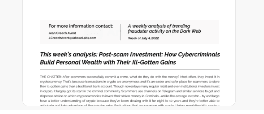 Fraud Threat Alert - Post-scam Investment: How Cybercriminals Build Personal Wealth with Their Ill-Gotten Gains