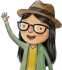 Cartoon Anh with glasses and hat waving with a smile, wearing a green jacket and yellow shirt.