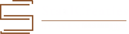 Logo van Saalcreaties België en design met gestileerde S en tekst in zwart en wit.