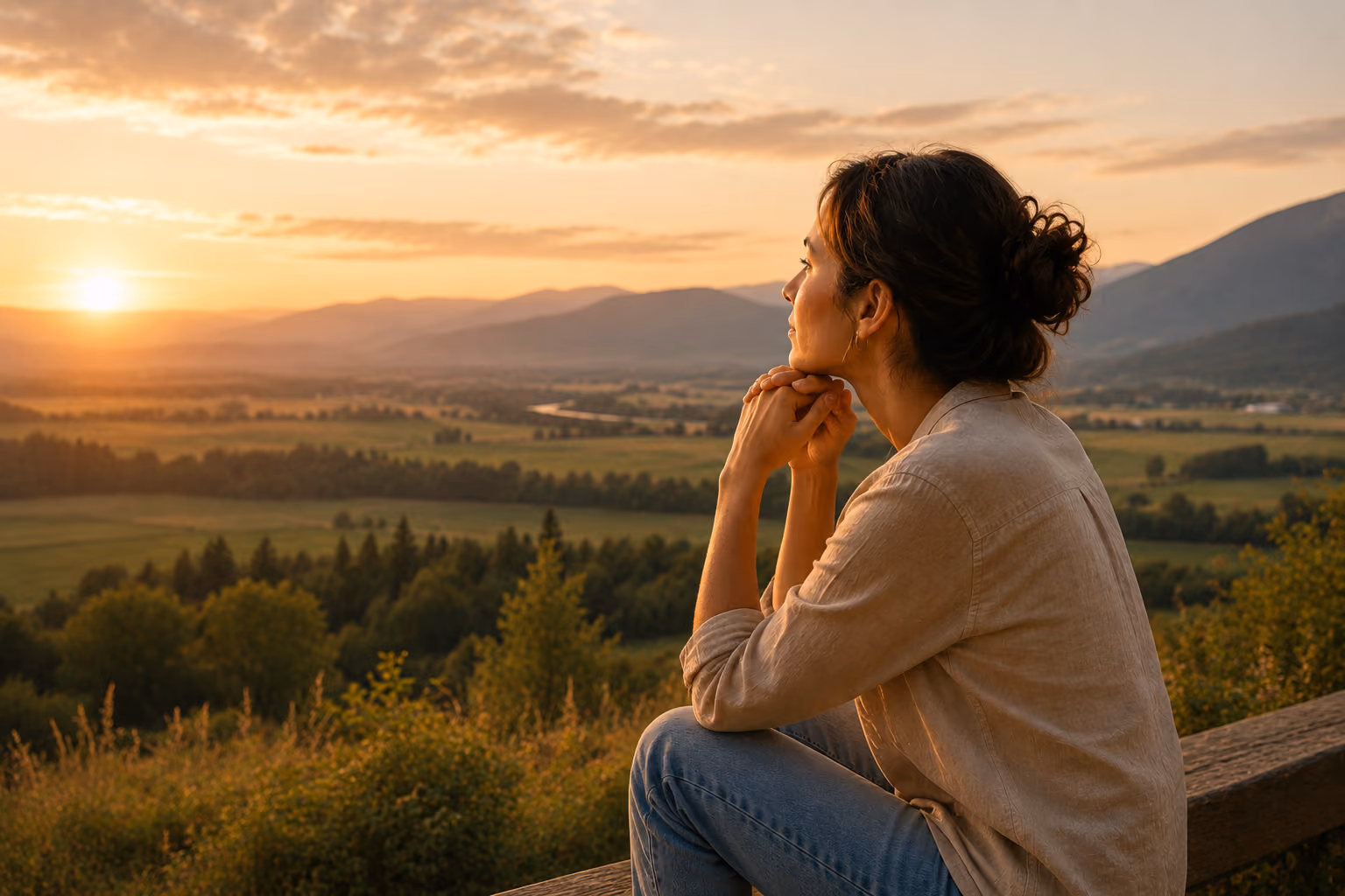 Woman reflecting during a mindset coaching session.
