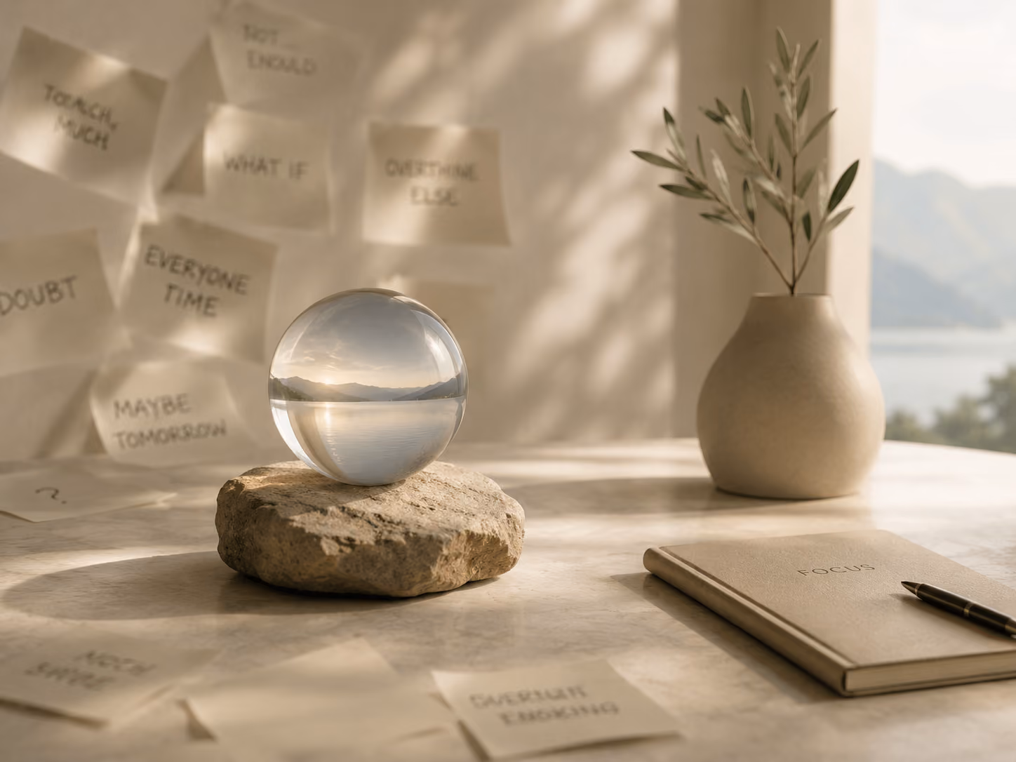 Peaceful workspace representing clarity over noise.
