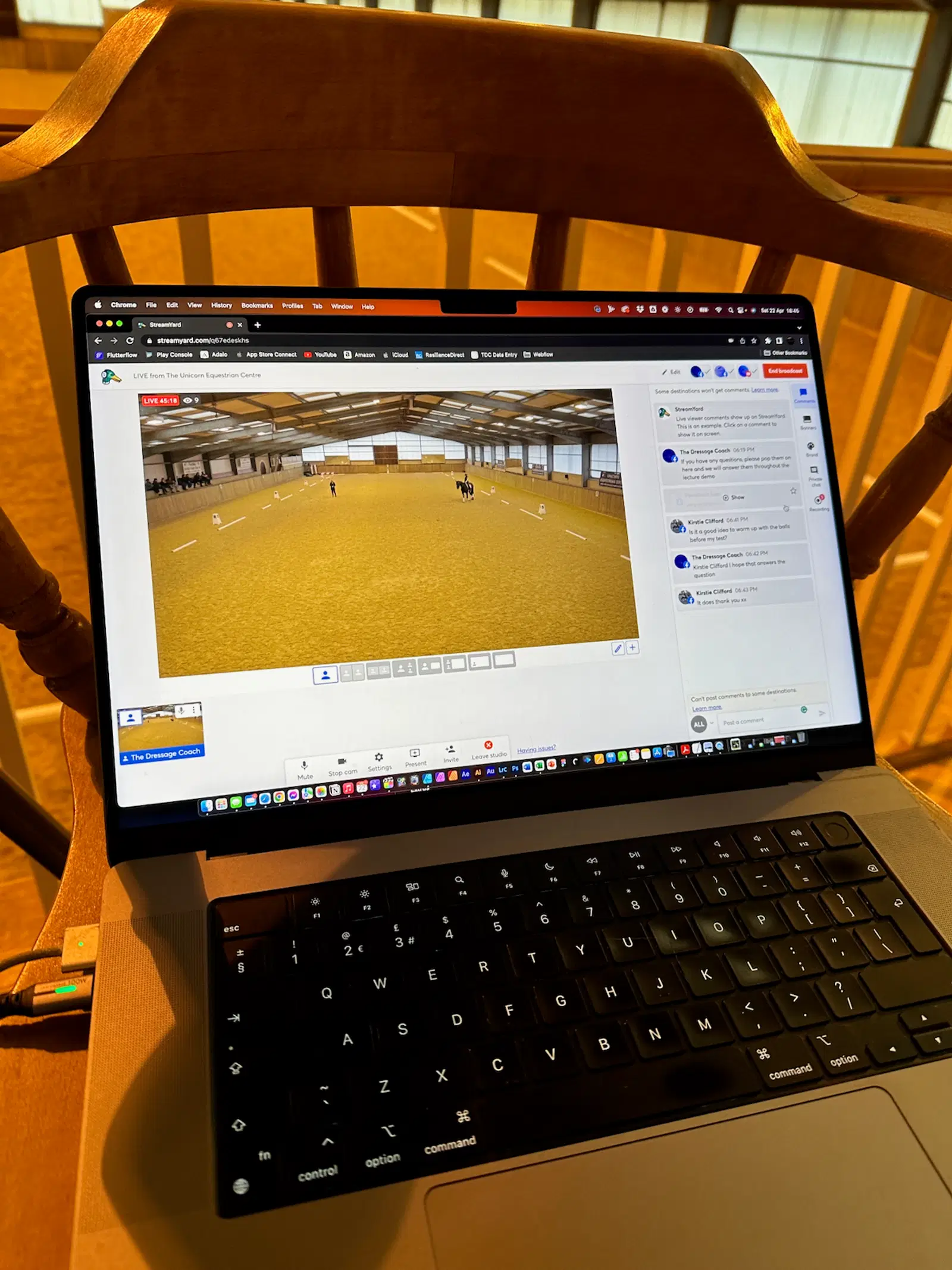 Behind the scenes of an equestrian live streaming setup, demonstrating remote digital engagement.
