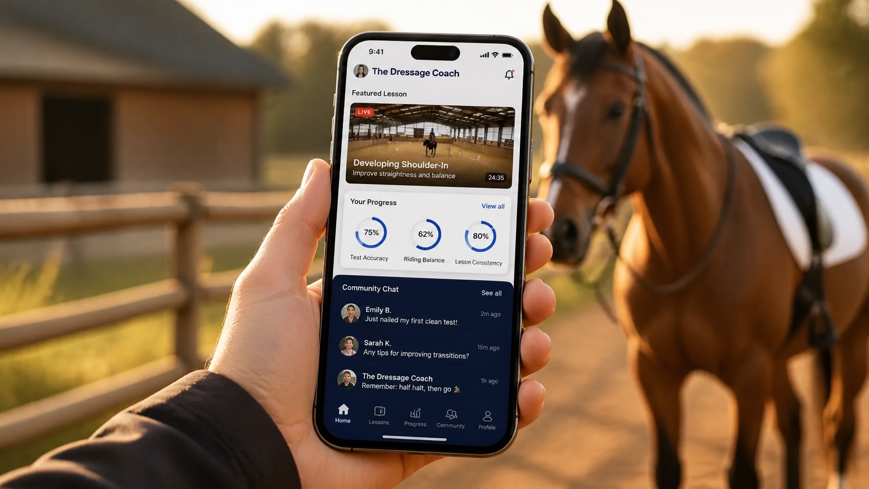 Sleek mobile app interface for training and community engagement.