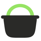 Black bucket with a green handle viewed from the front.