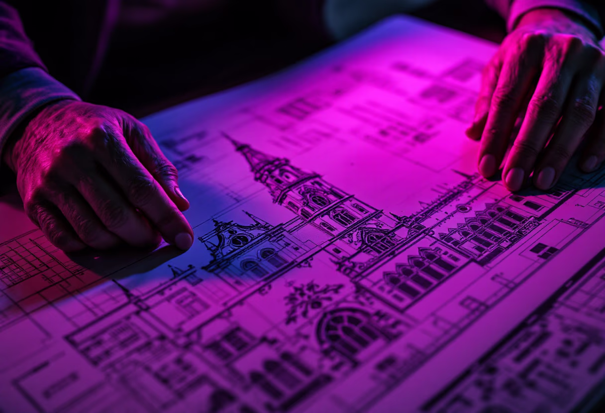 close-up view of architectural designs