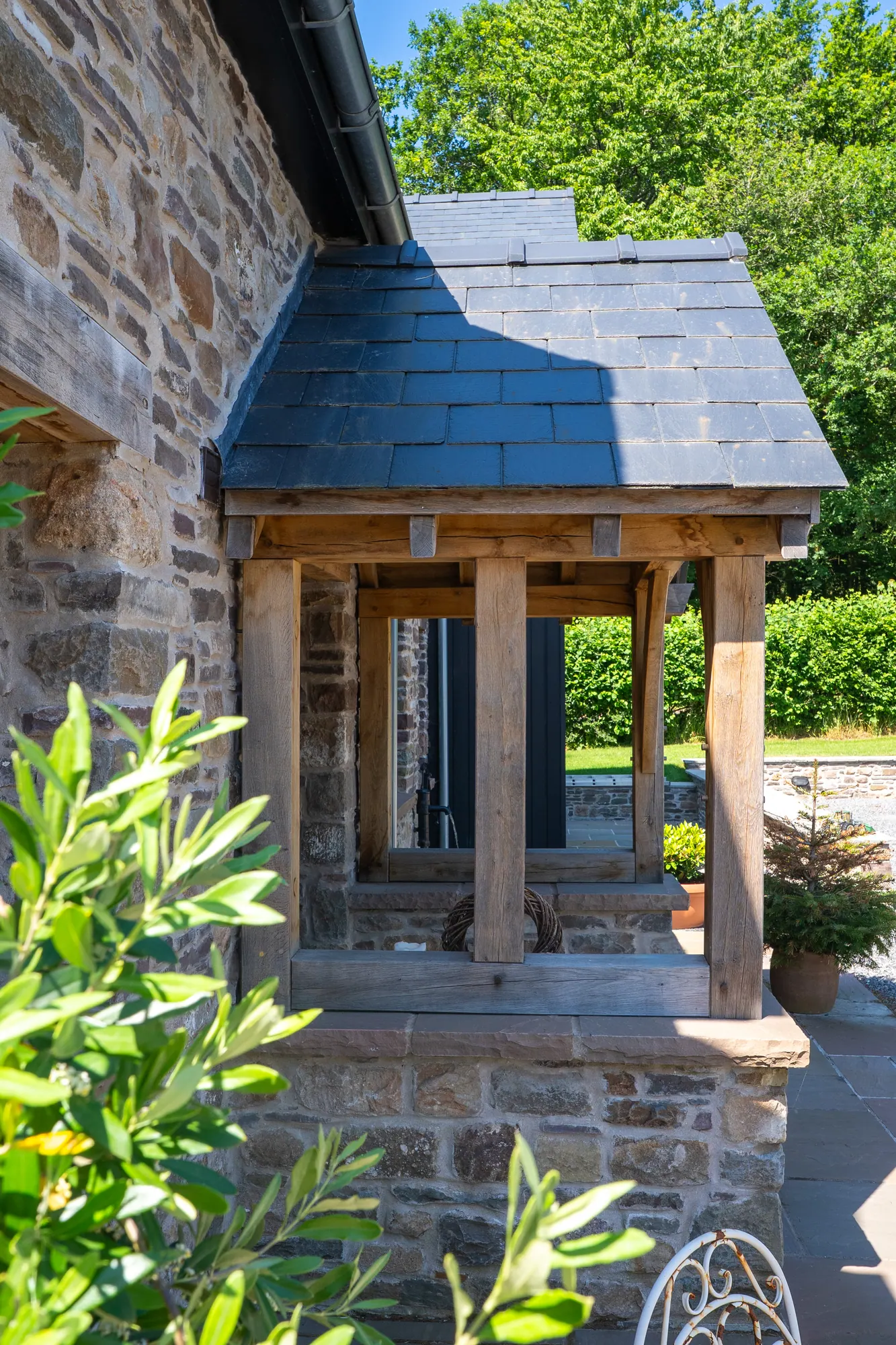 Oak frame house and extension at Llanbedr