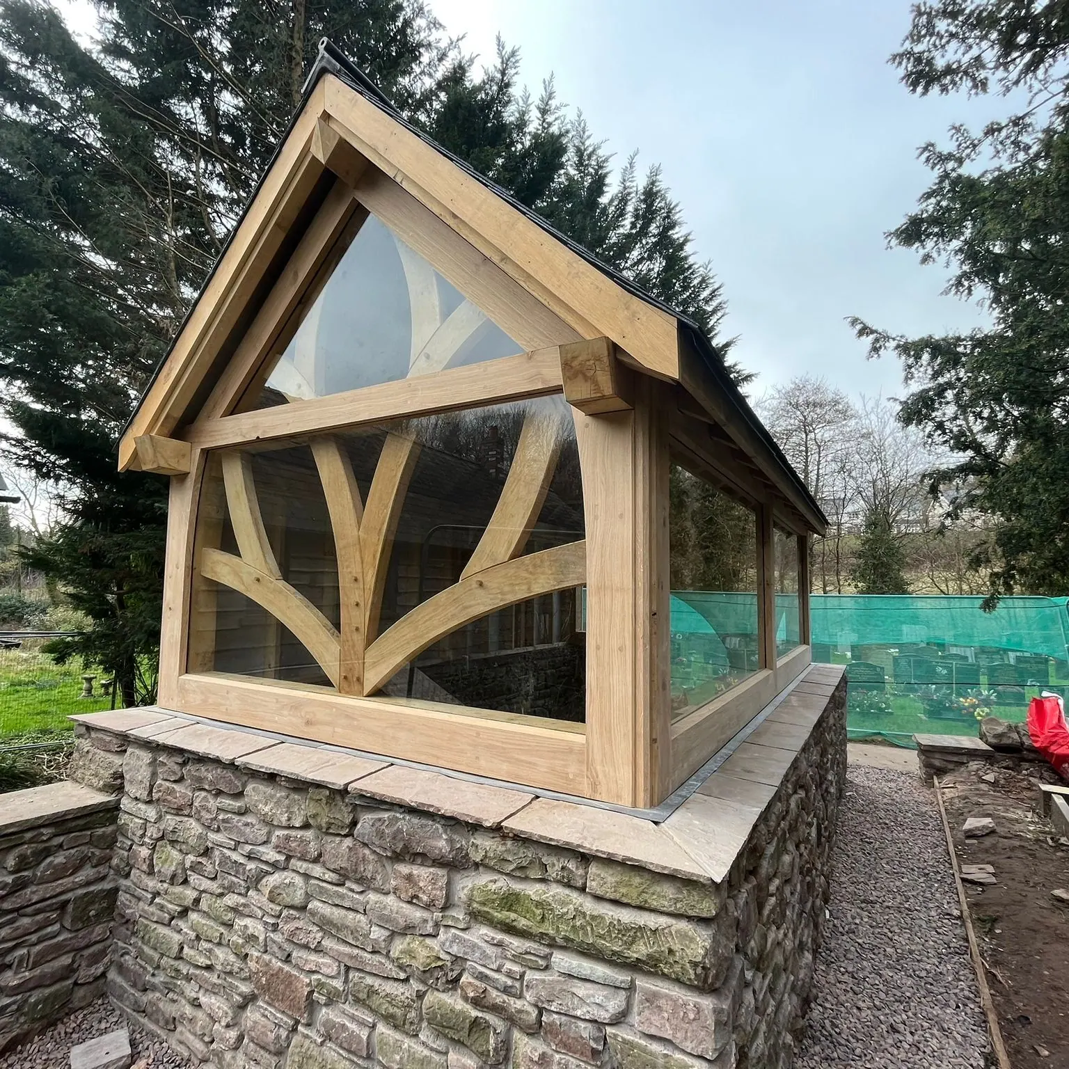 Oak frame chapel of rest at St Teilo's Church, Llantilio Pertholey.