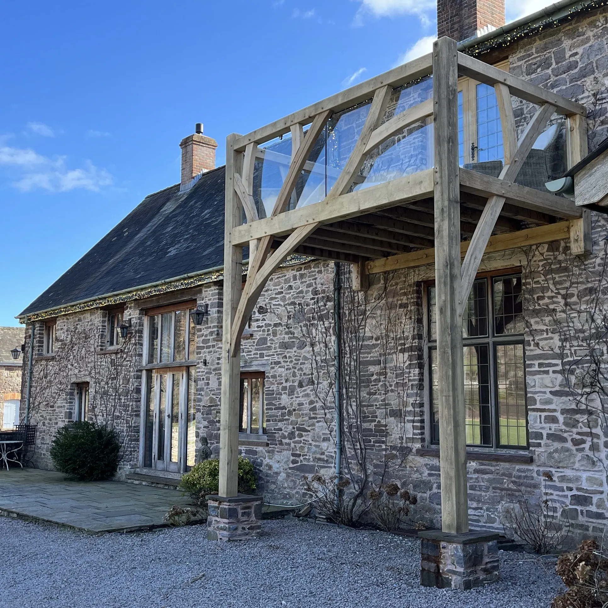 Oak balcony at Duffryn Mawr, Gilwern