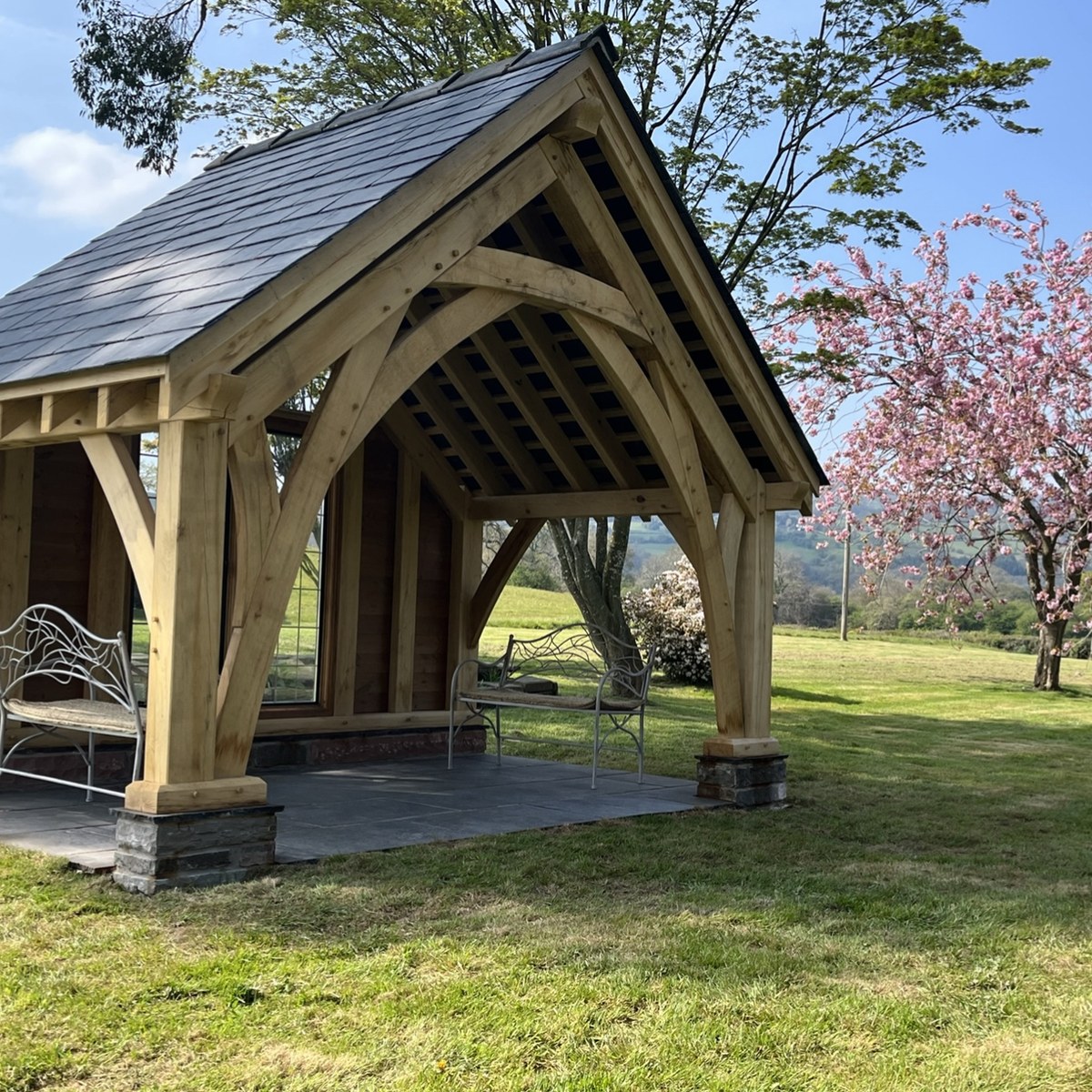 Oak wedding gazebo at Duffryn Mawr, Gilwern