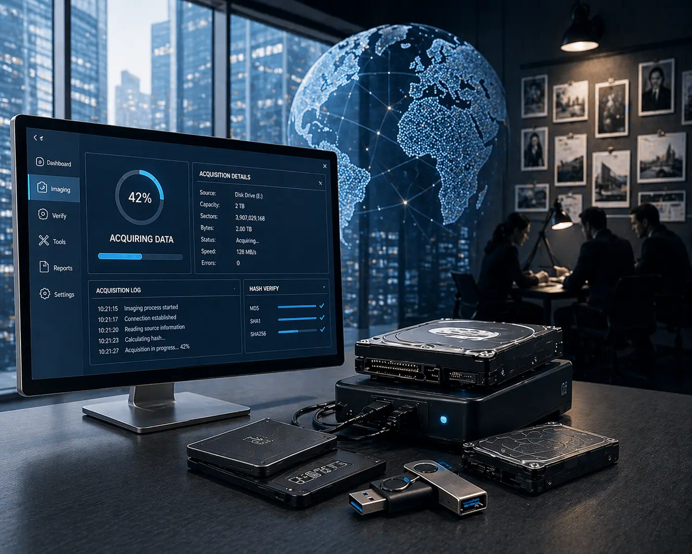 Digital forensic workstation used during workplace investigations and evidence analysis