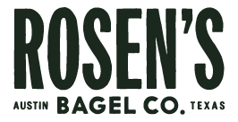 ROSEN'S Austin Bagel Co. Texas logo text in bold uppercase letters.