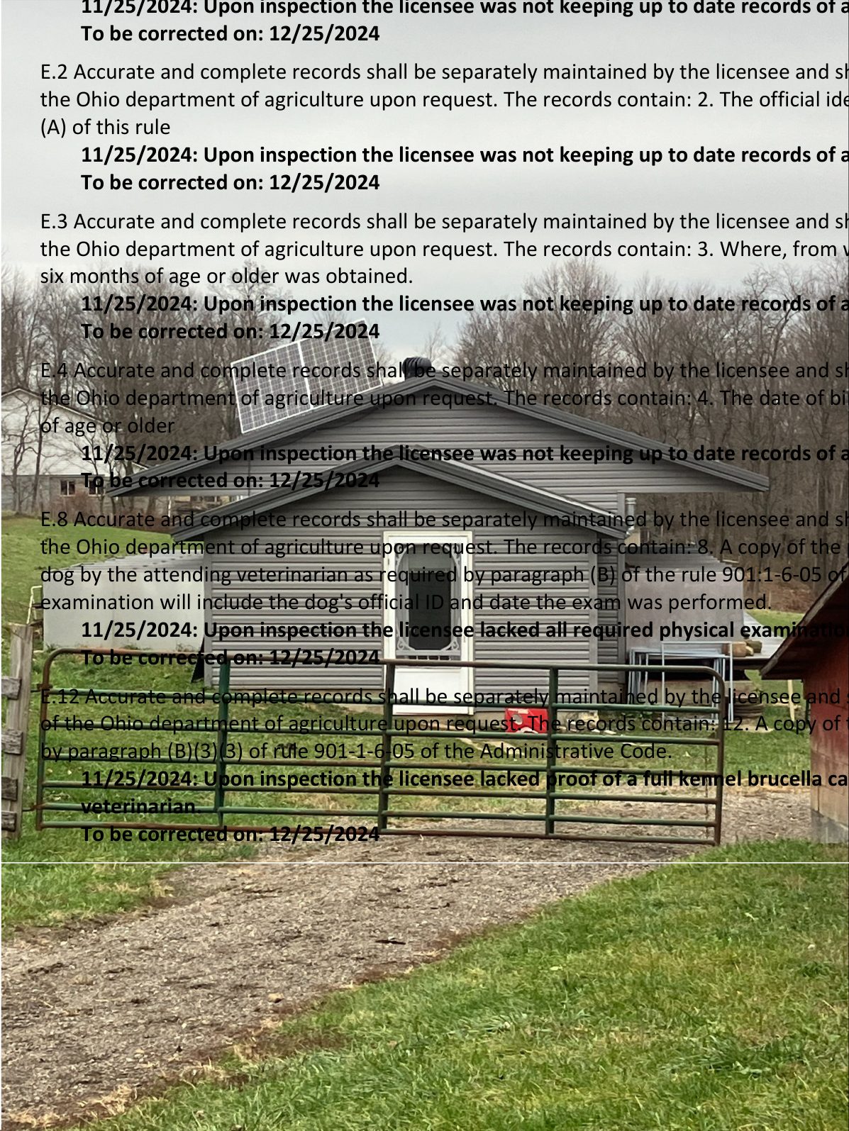 Kennel photograph taken at the Ohio inspection of Raymond J Yoder – Greenridge Kennel on November 25, 2024, page 3 of the inspection report