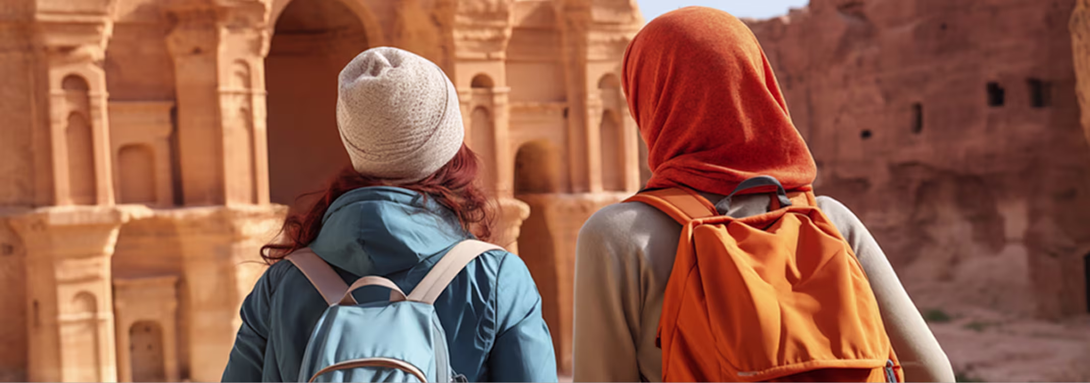 Travelers exploring ancient Nabataean tombs in AlUla