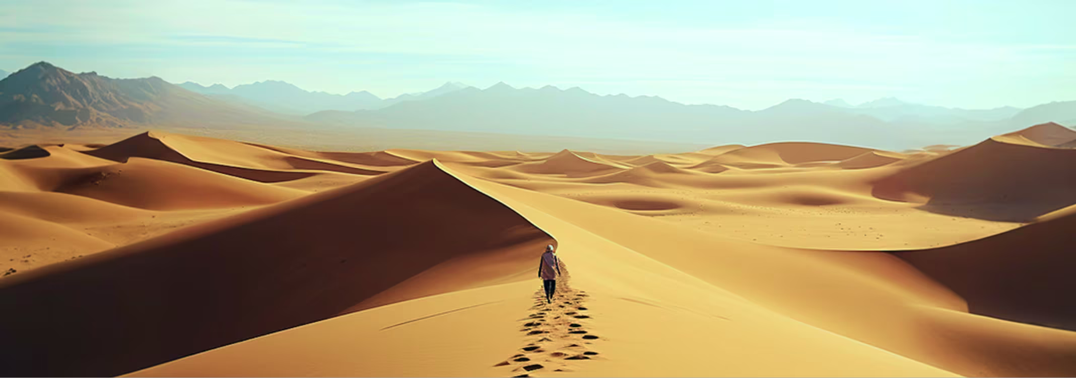 Golden sand dunes of the Sahara Desert at sunset