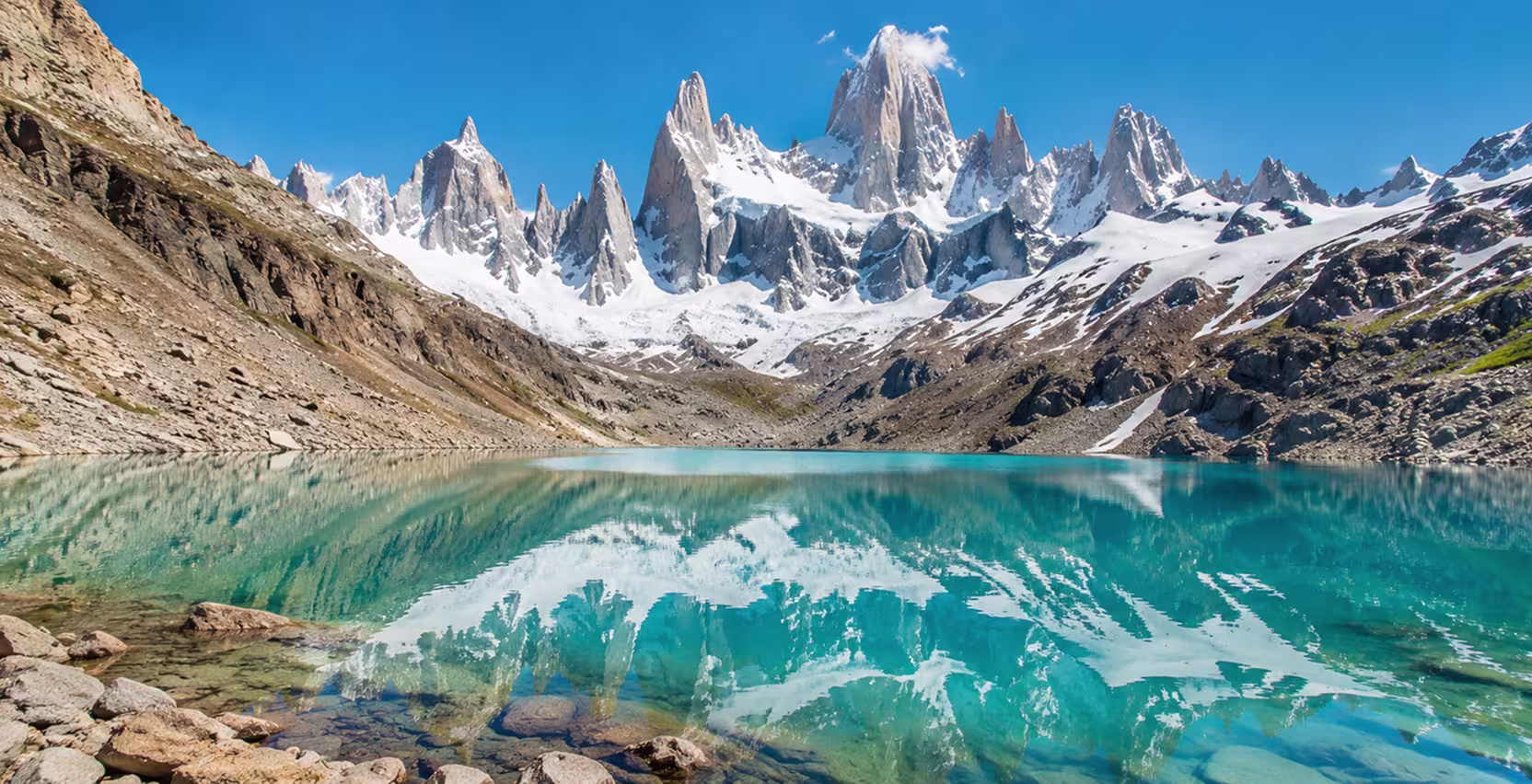 Turquoise glacial lake surrounded by Patagonia peaks