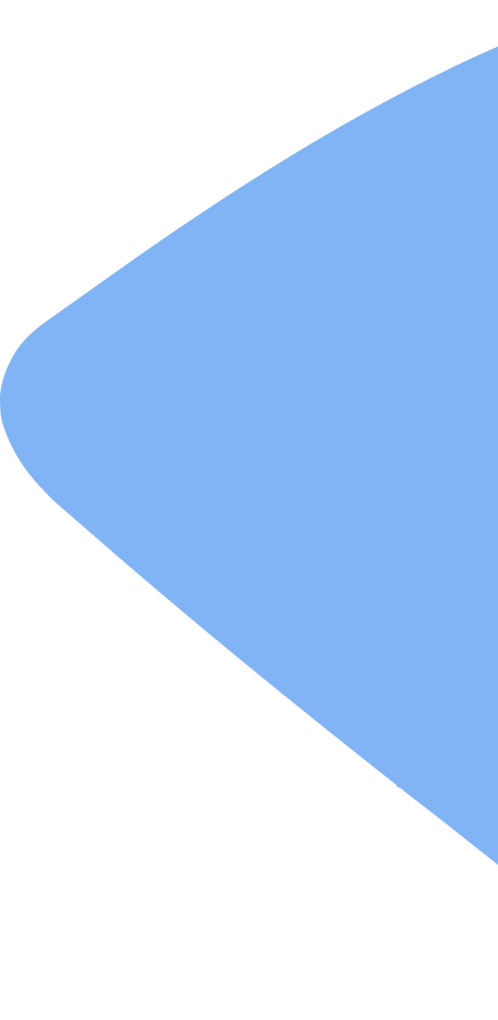 Blue rounded triangle shape pointing left on a transparent background.