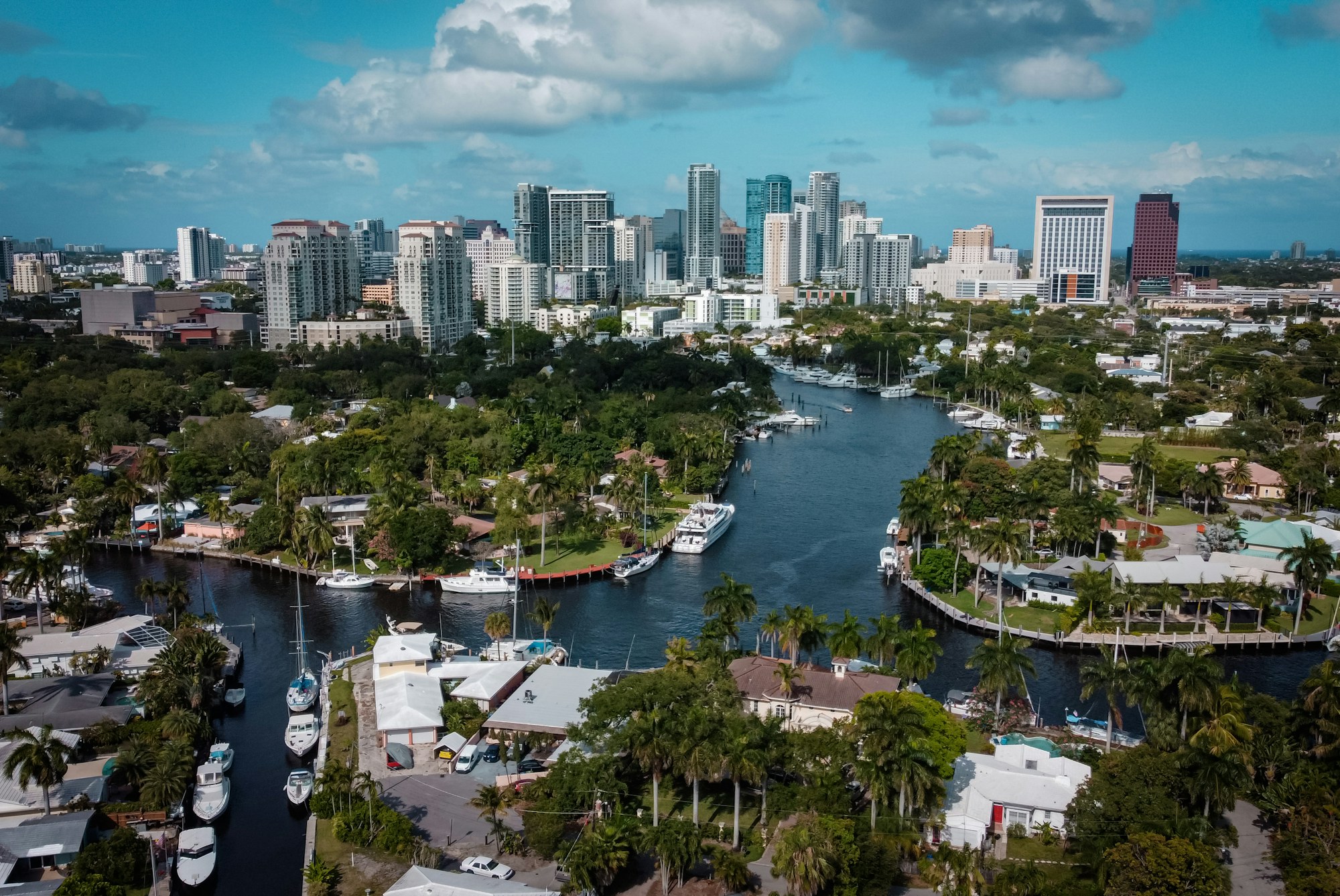 Aerial view of downtown Fort Lauderdale and waterways
