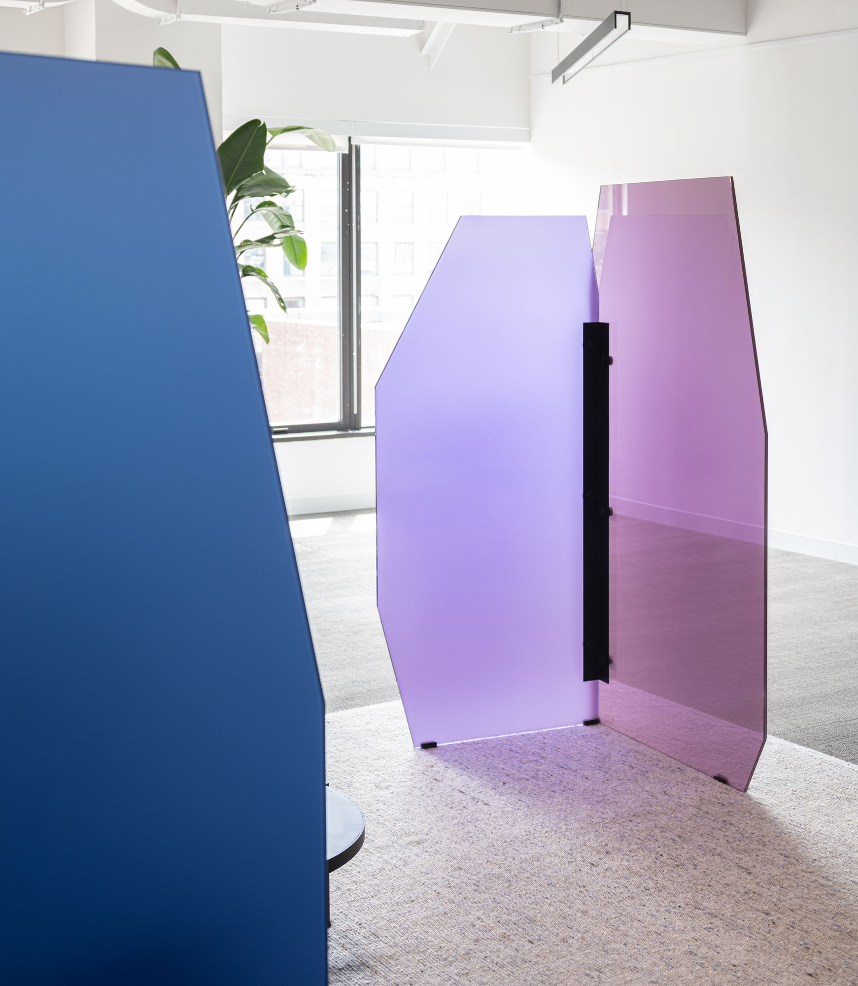 Custom glass privacy shade dividers designed for Algorand HQ