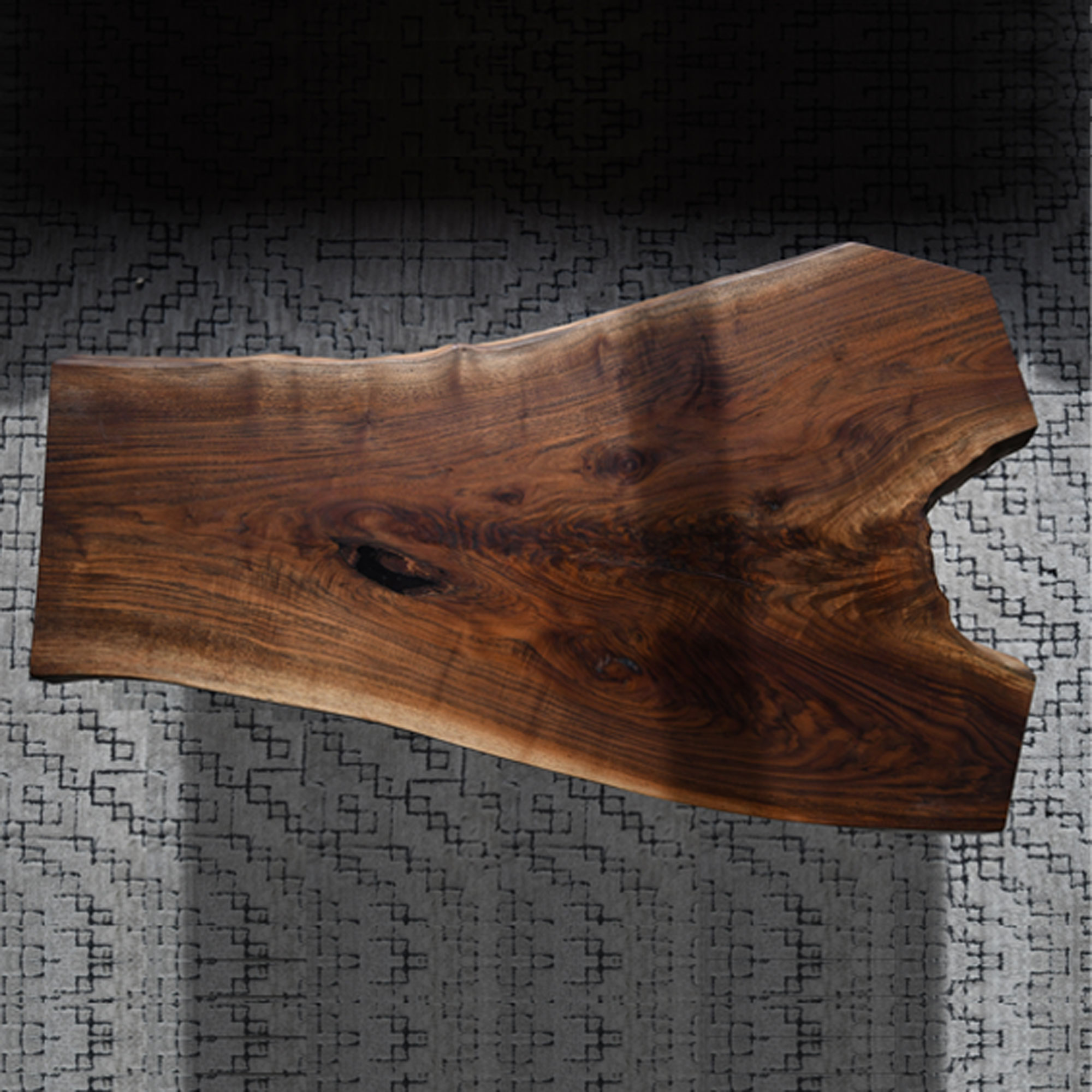 Solid walnut live edge coffee table with black metal legs