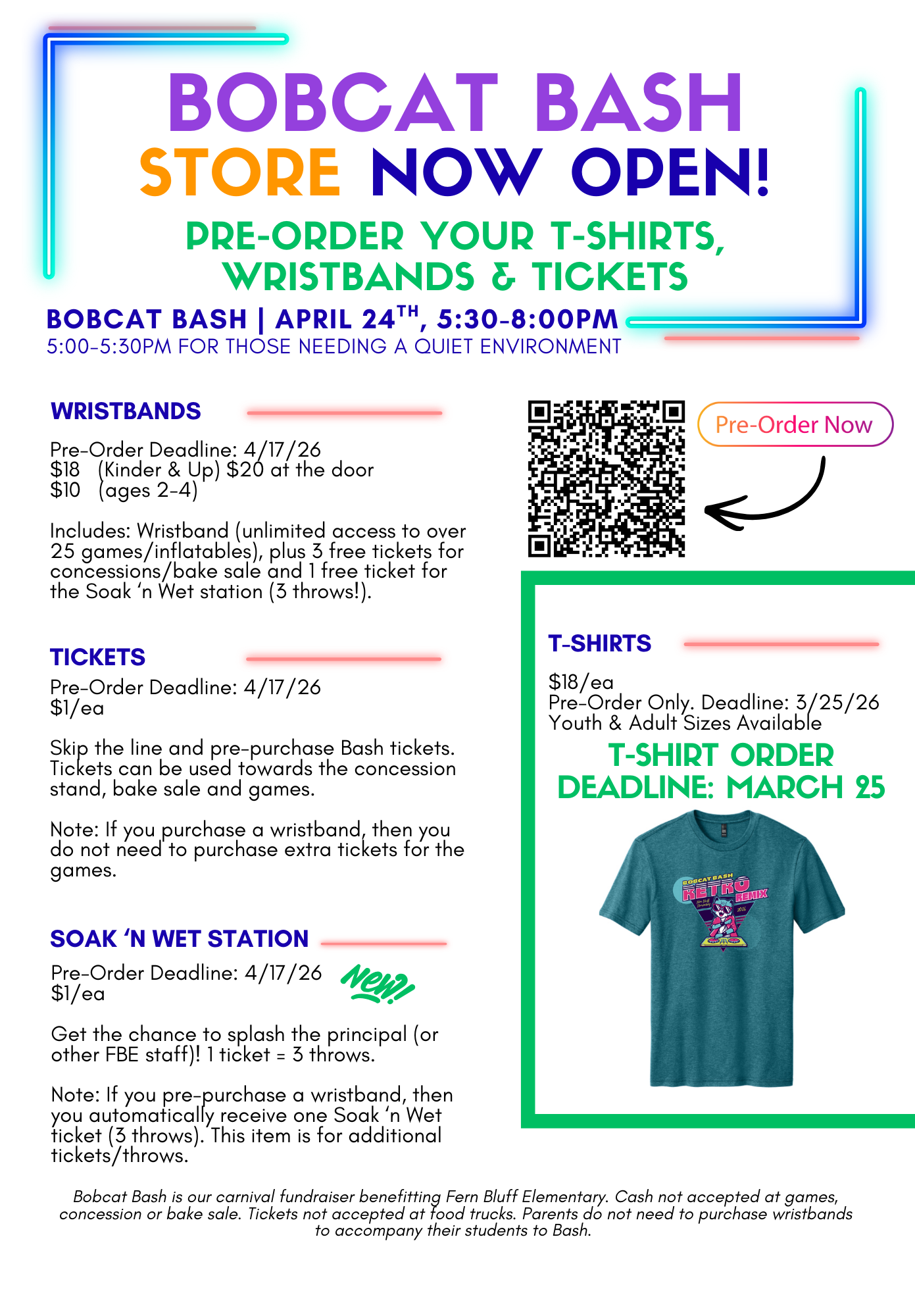 Bobcat Bash t-shirt order form.