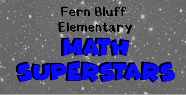 Fern Bluff Elementary Math Superstars logo over a starry night background.