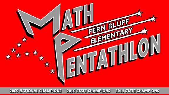 Fern Bluff Elementary Math Pentathlon logo noting 2009 National Champions and 2010, 2011 State Champions.