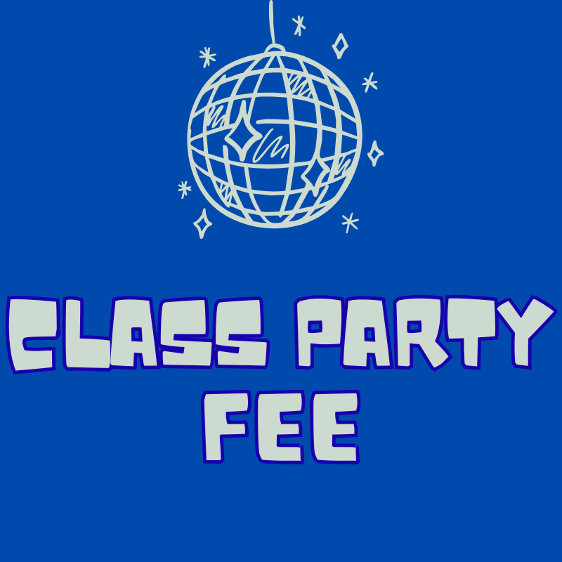 Class Party Fee graphic with a disco ball.