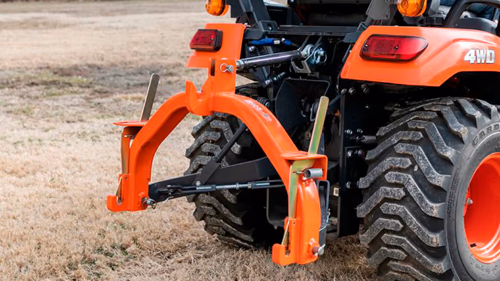Quick hitch frame attachment for connecting tractor implements.