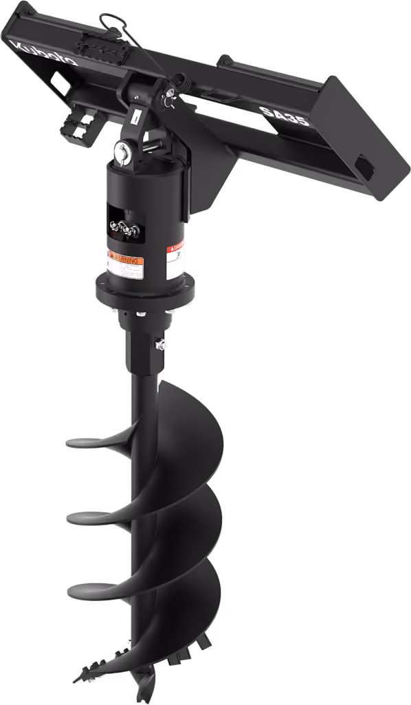 Auger attachment with spiral drill bit on a white studio background.