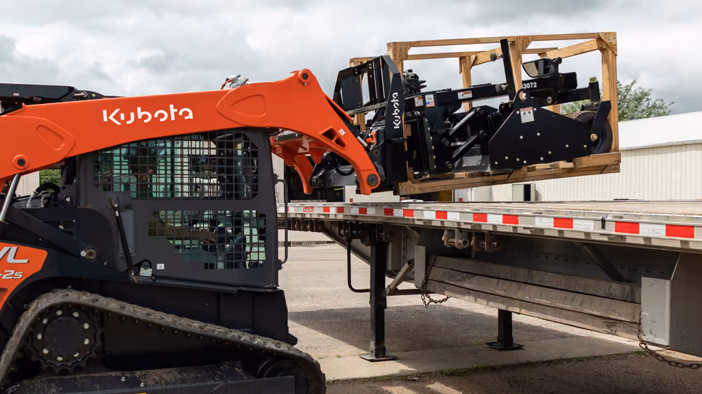 Pallet fork attachment with two steel forks.