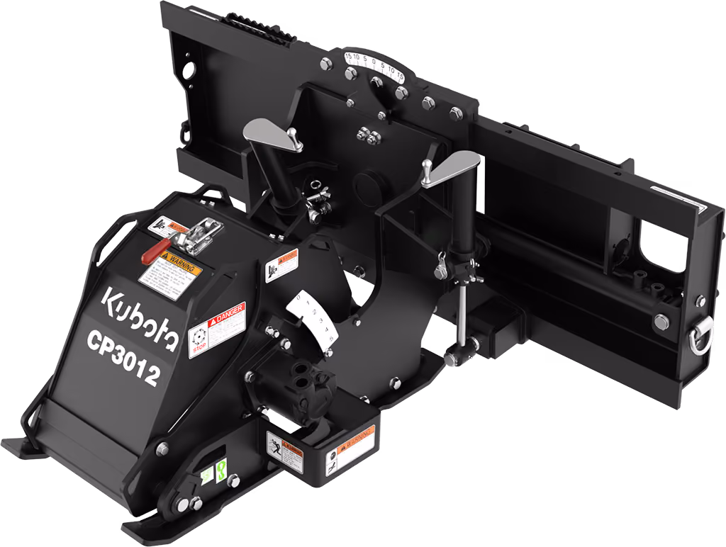 Cold planer attachment with milling drum for pavement cutting on a white studio background.