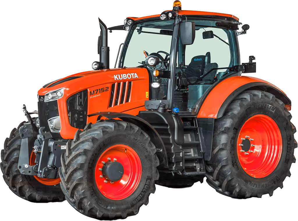 Orange Kubota tractor with roll-over protection on a white studio background.