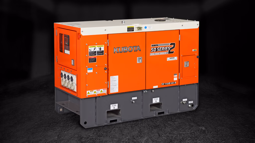 Orange Kubota diesel generator set.