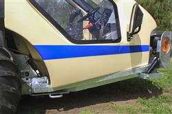Detail highlighting Cab Suspension on Atom Self Propelled Orchard Sprayer.