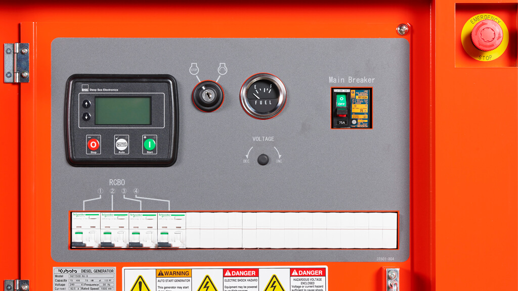 Detail highlighting Control panel on SQ1120/SQ1150 Generator.