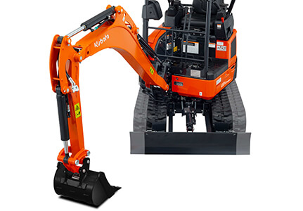 Detail highlighting Front Bush Pins and Stability on Kubota U17-5 Premium Mini Excavator.
