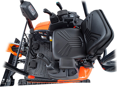 Detail highlighting Comfortable Operator Space on Kubota U17-5 Premium Mini Excavator.