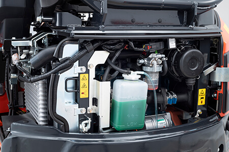 Detail highlighting Engine on Kubota U17-5 Premium Mini Excavator.