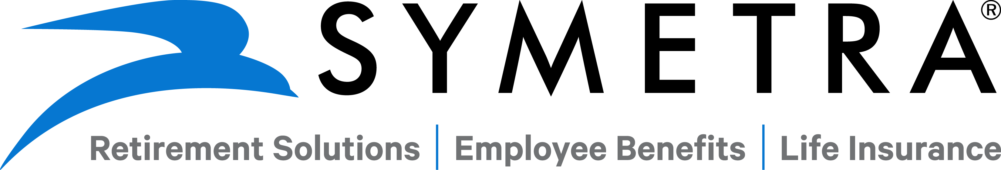 Symetra logo with blue stylized bird above text for retirement, employee benefits, and life insurance.