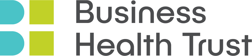 Business Health Trust logo with teal and green shapes beside the text.