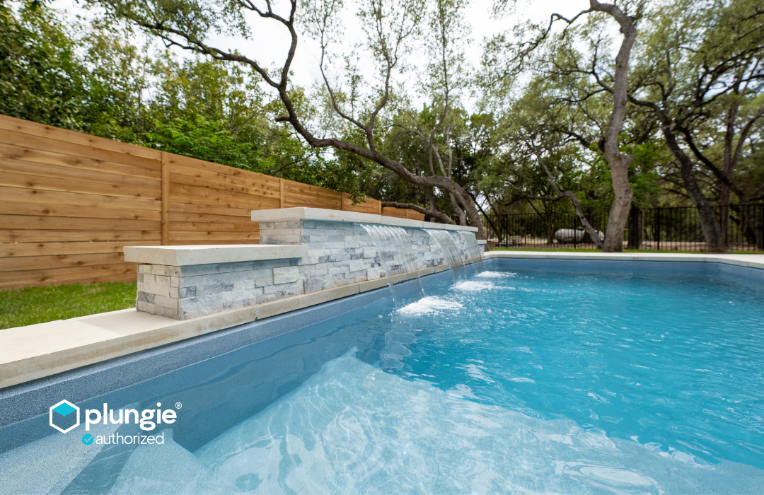 Plungie Max 20x10 precast concrete pool installed by DropIn Oasis Pools in Houston