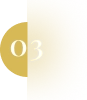 Beige circular shape with white text reading '03' in the center on a dark background.