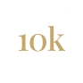 White circle with gold text '10k' centered inside.